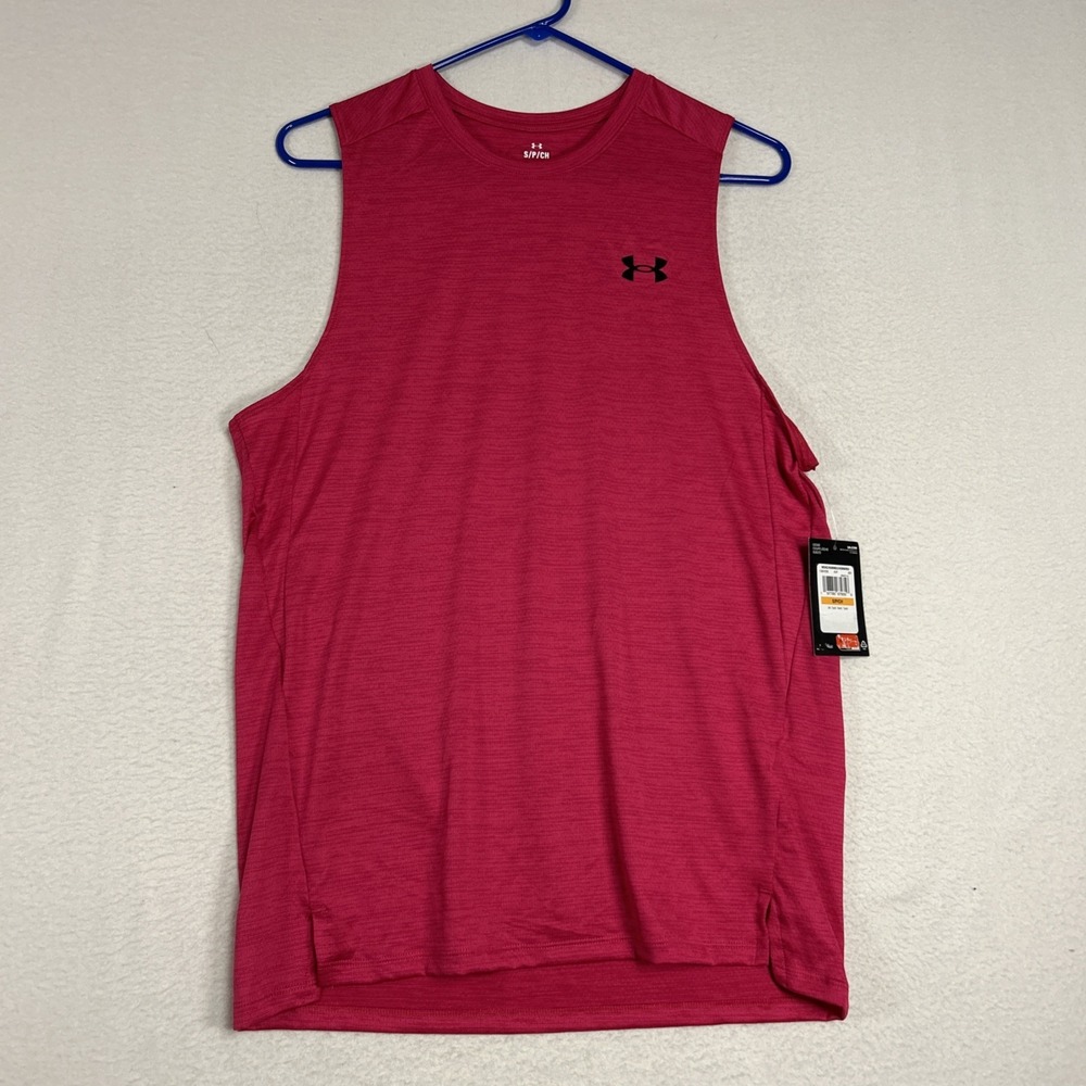 Under Armour Mens Small Tech Vent Tank Top Pink Loose Athletic Workout Shirt